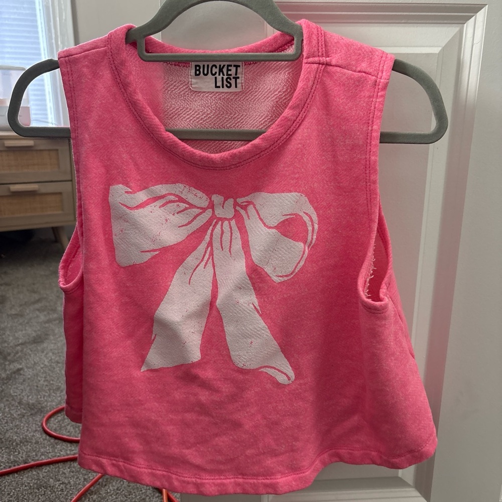 BUCKETLIST Pink Short Sleeve Tee with White Bow
